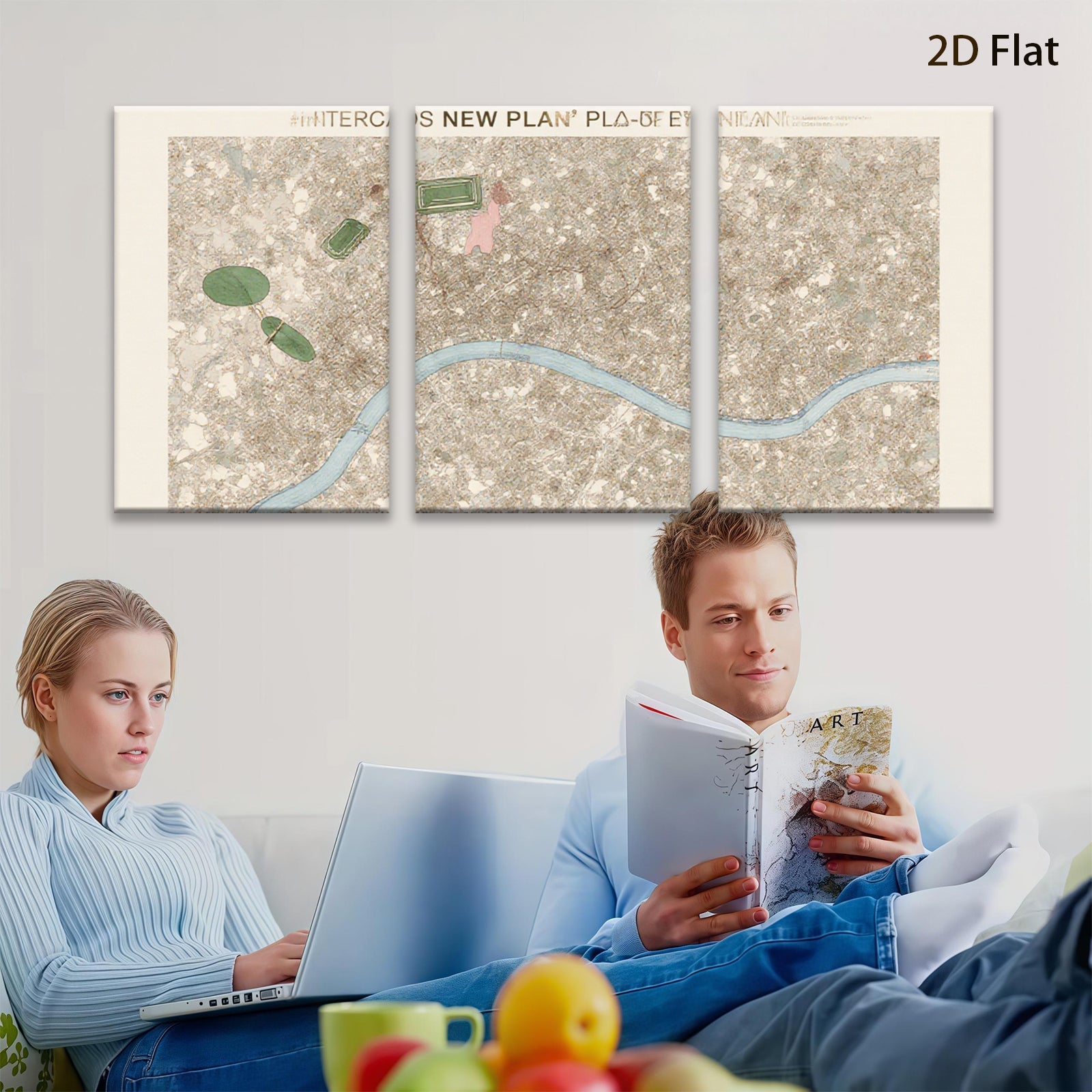 2D flat 1pc aerial view landscape abstract botanical wall art bedroom living room gallery wrapped canvas modern farmhouse style