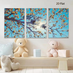 2D flat 1pc blooming branches sunburst sky wall art canvas prints for living room bedroom home decor farmhouse style botanical prints modern artwork