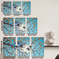2D flat 1pc blooming branches sunburst sky wall art canvas prints for living room bedroom home decor farmhouse style botanical prints modern artwork