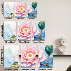 2D flat 1pc blooming camellia flower botanical wall art for living room bedroom home decor farmhouse style gallery wrapped canvas print