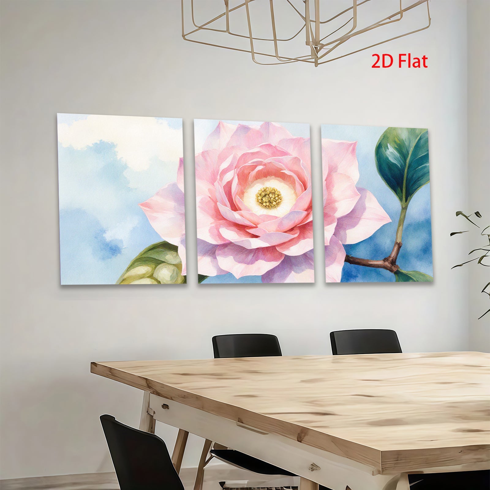 2D flat 1pc blooming camellia flower botanical wall art for living room bedroom home decor farmhouse style gallery wrapped canvas print