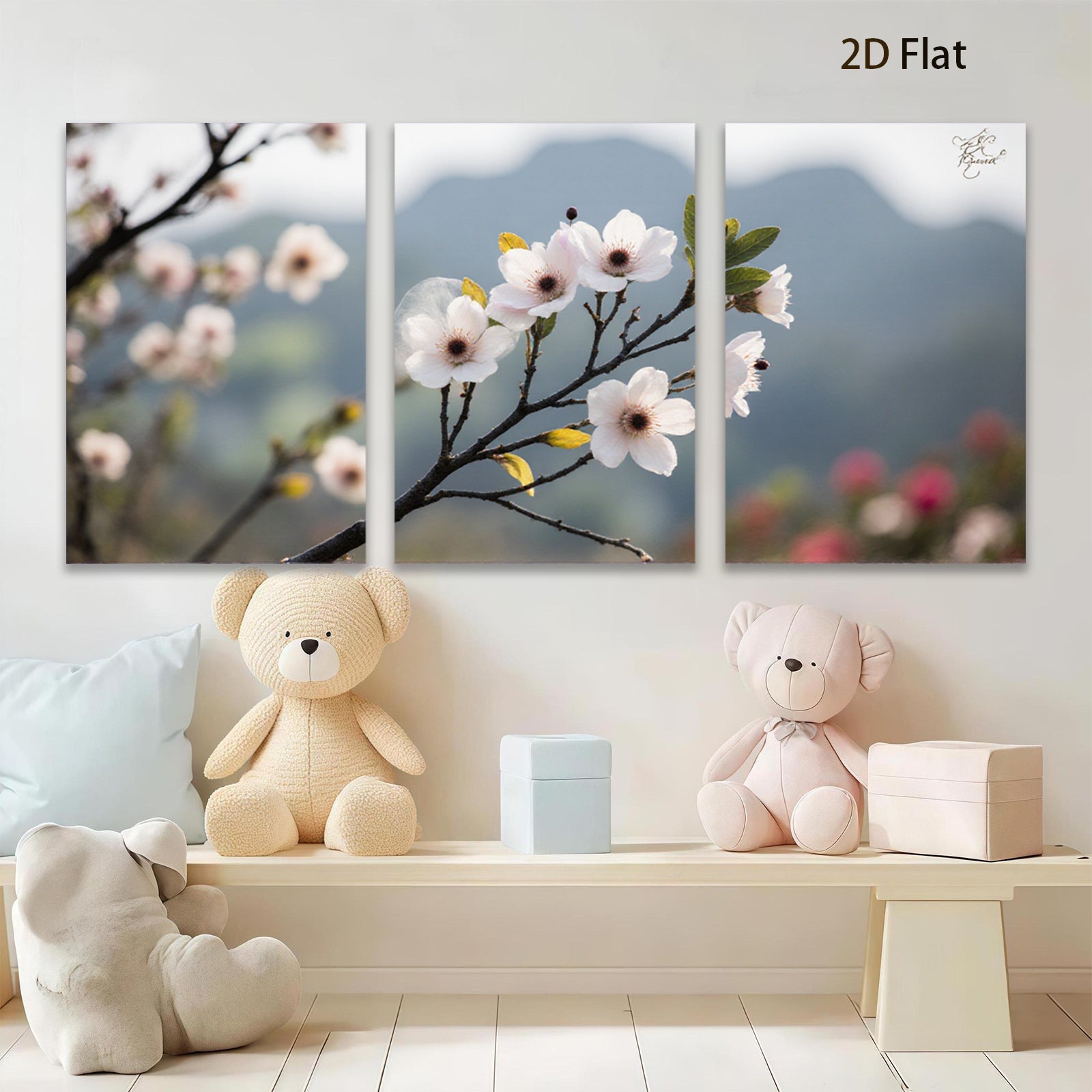 2D flat 1pc blooming cherry blossom branch wall art canvas prints for living room bedroom home decor farmhouse style botanical prints gallery wrapped ready to hang