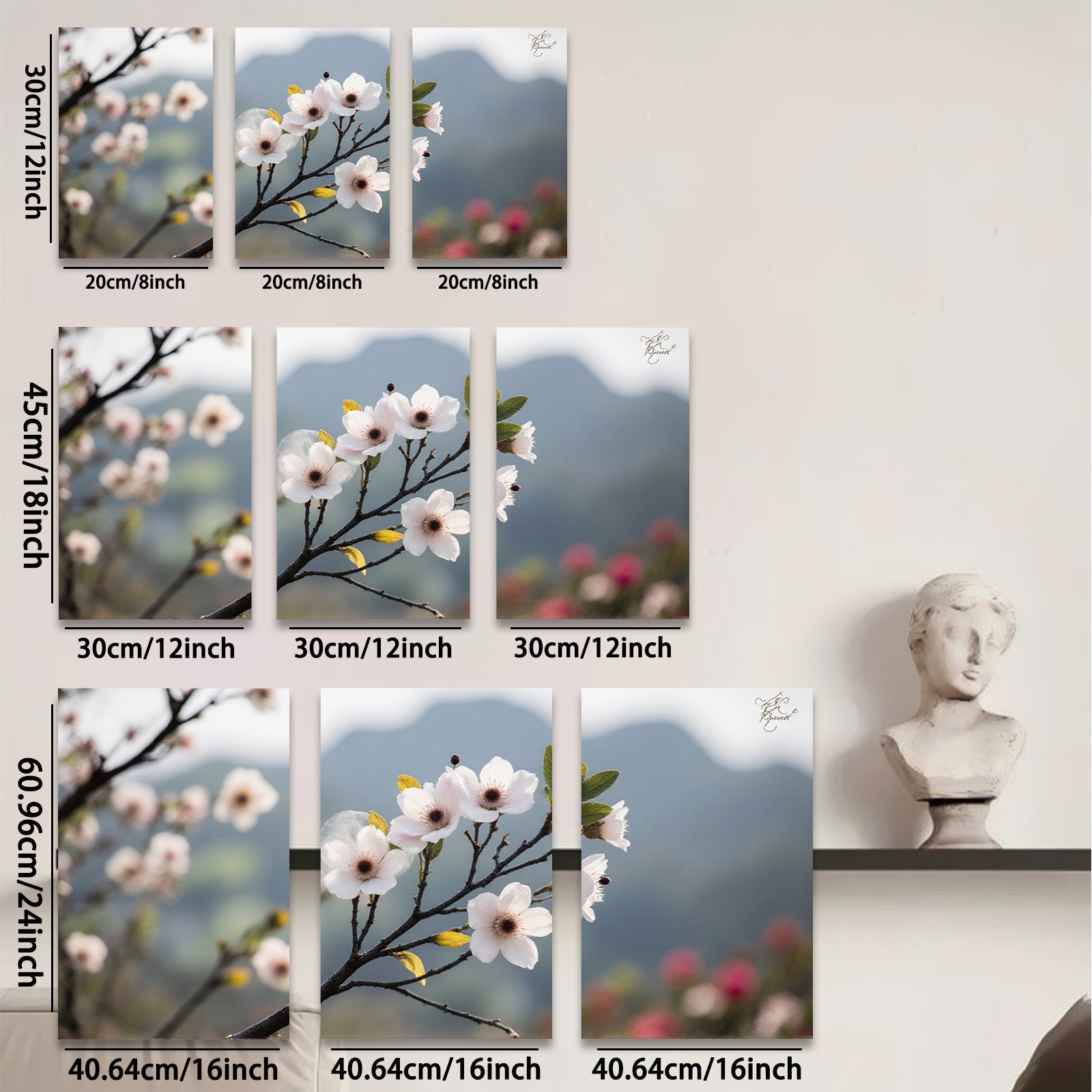 2D flat 1pc blooming cherry blossom branch wall art canvas prints for living room bedroom home decor farmhouse style botanical prints gallery wrapped ready to hang