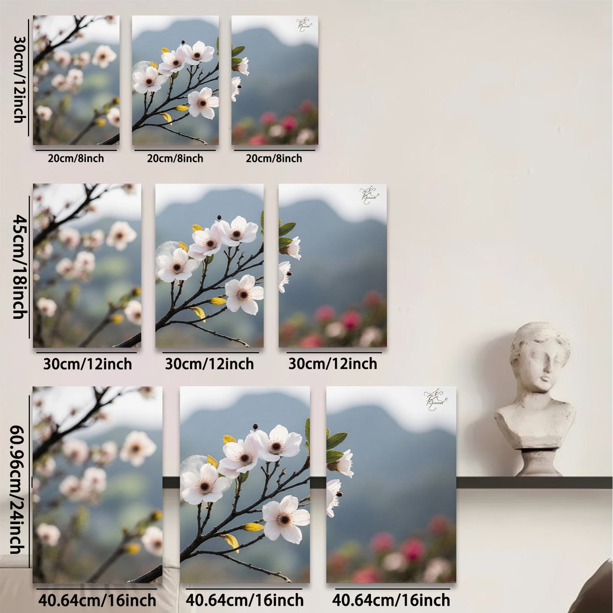 2D flat 1pc blooming cherry blossom branch wall art canvas prints for living room bedroom home decor farmhouse style botanical prints gallery wrapped ready to hang