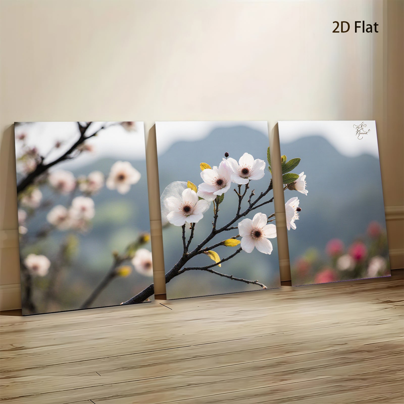 2D flat 1pc blooming cherry blossom branch wall art canvas prints for living room bedroom home decor farmhouse style botanical prints gallery wrapped ready to hang