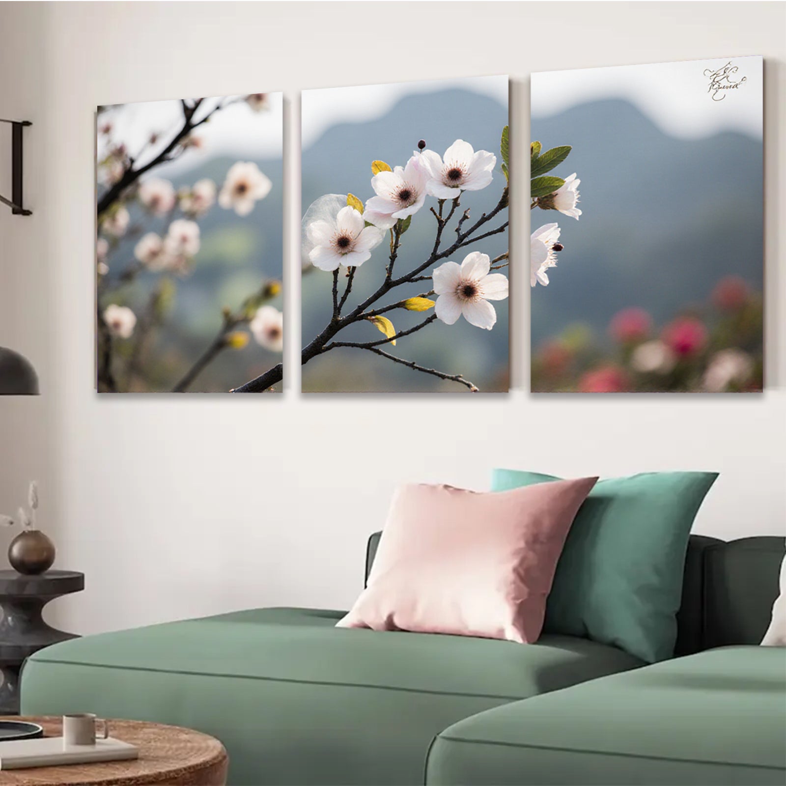 2D flat 1pc blooming cherry blossom branch wall art canvas prints for living room bedroom home decor farmhouse style botanical prints gallery wrapped ready to hang