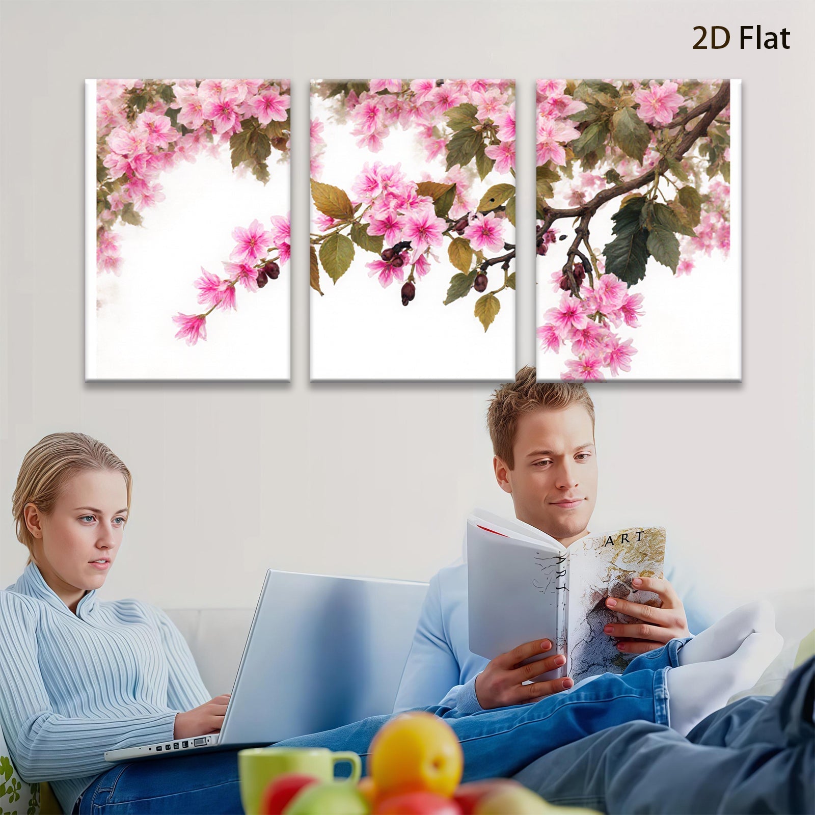 2D flat 1pc blooming cherry blossoms spring wall art for living room bedroom home decor farmhouse style canvas prints modern botanical floral art