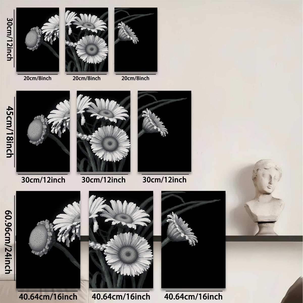 2D flat 1pc blooming daisy floral botanical wall art prints for living room bedroom home decor farmhouse style canvas paintings modern minimalist