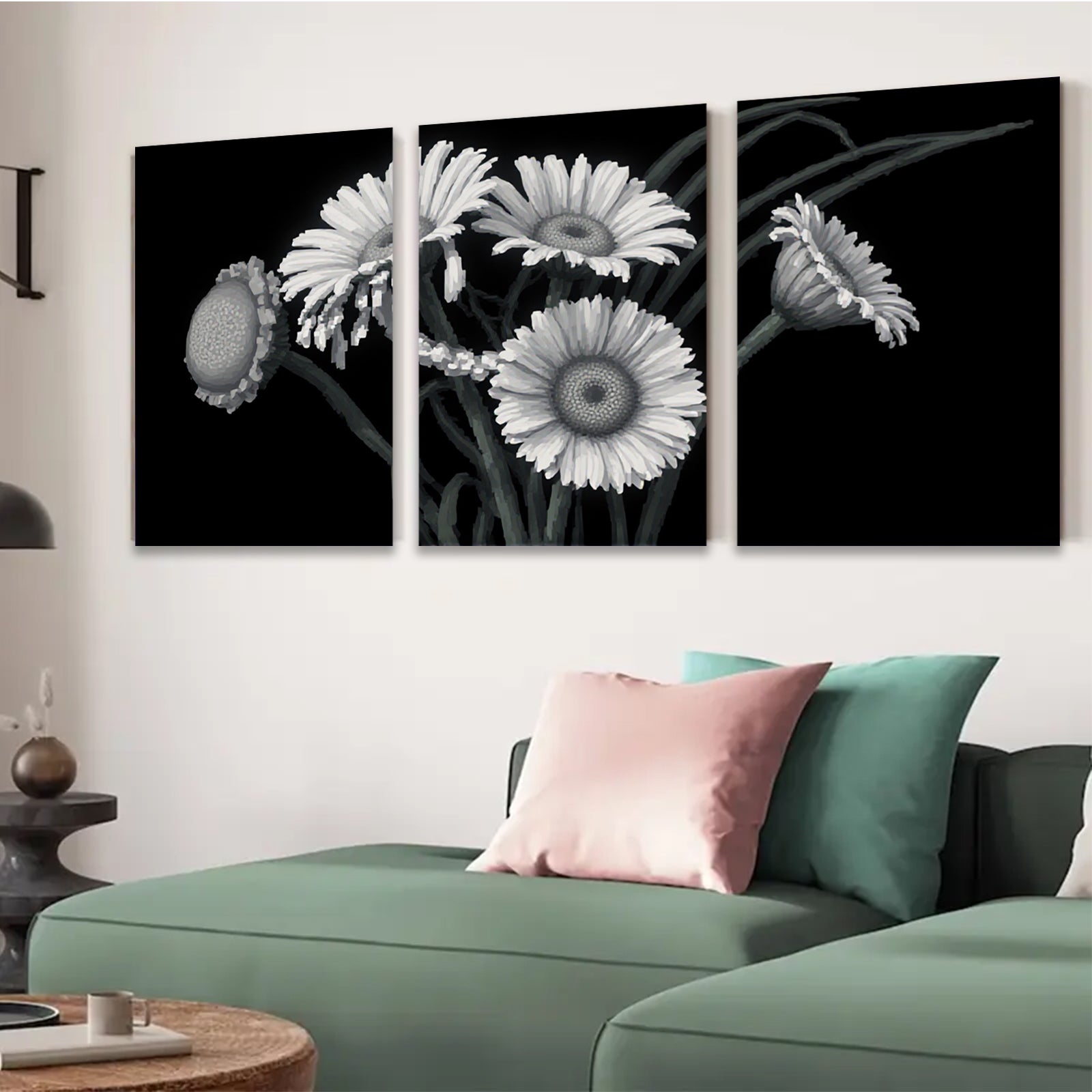 2D flat 1pc blooming daisy floral botanical wall art prints for living room bedroom home decor farmhouse style canvas paintings modern minimalist