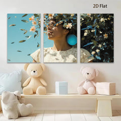 2D flat 1pc blooming floral portrait serene woman vibrant springtime wall decor living room bedroom modern farmhouse gallery wrapped canvas