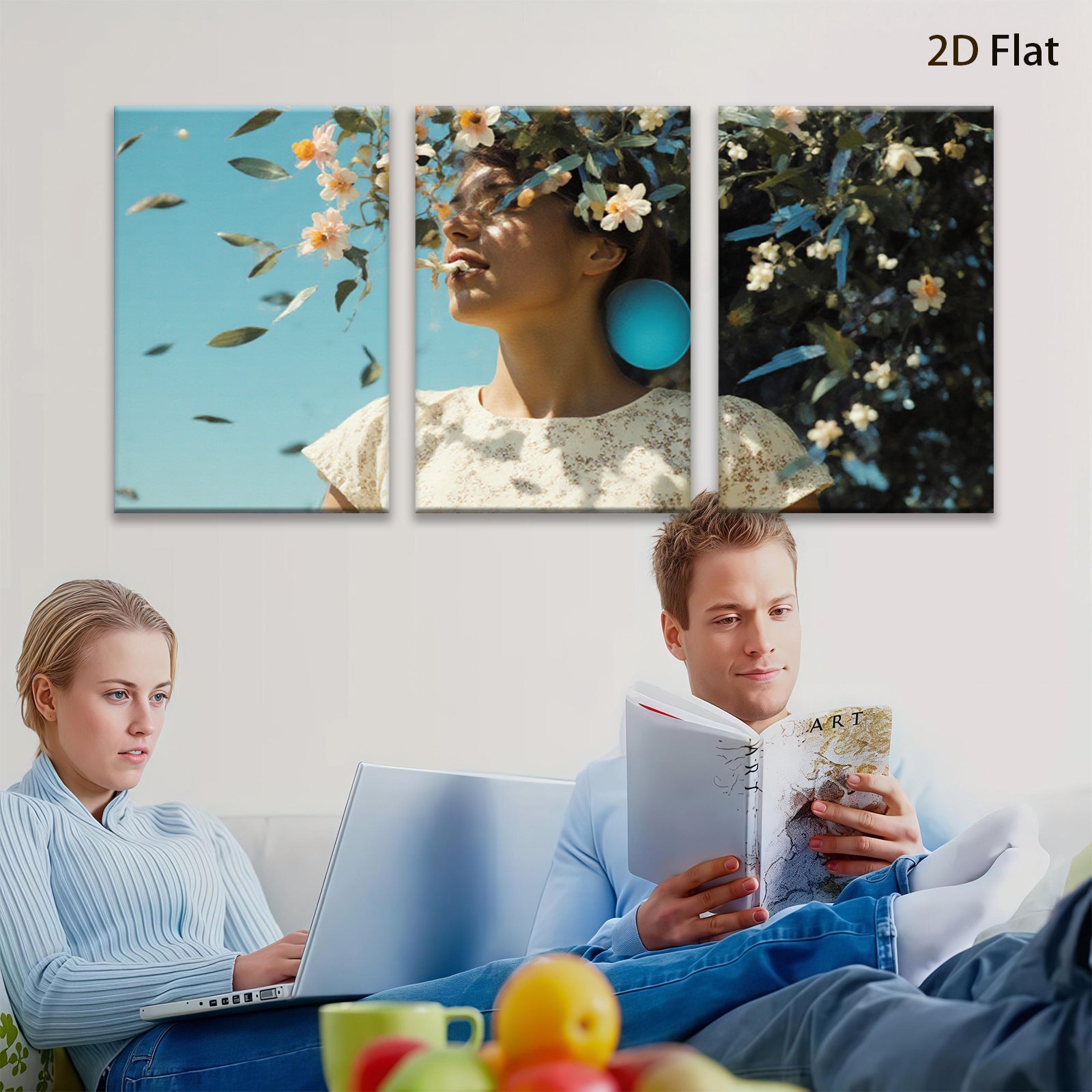 2D flat 1pc blooming floral portrait serene woman vibrant springtime wall decor living room bedroom modern farmhouse gallery wrapped canvas