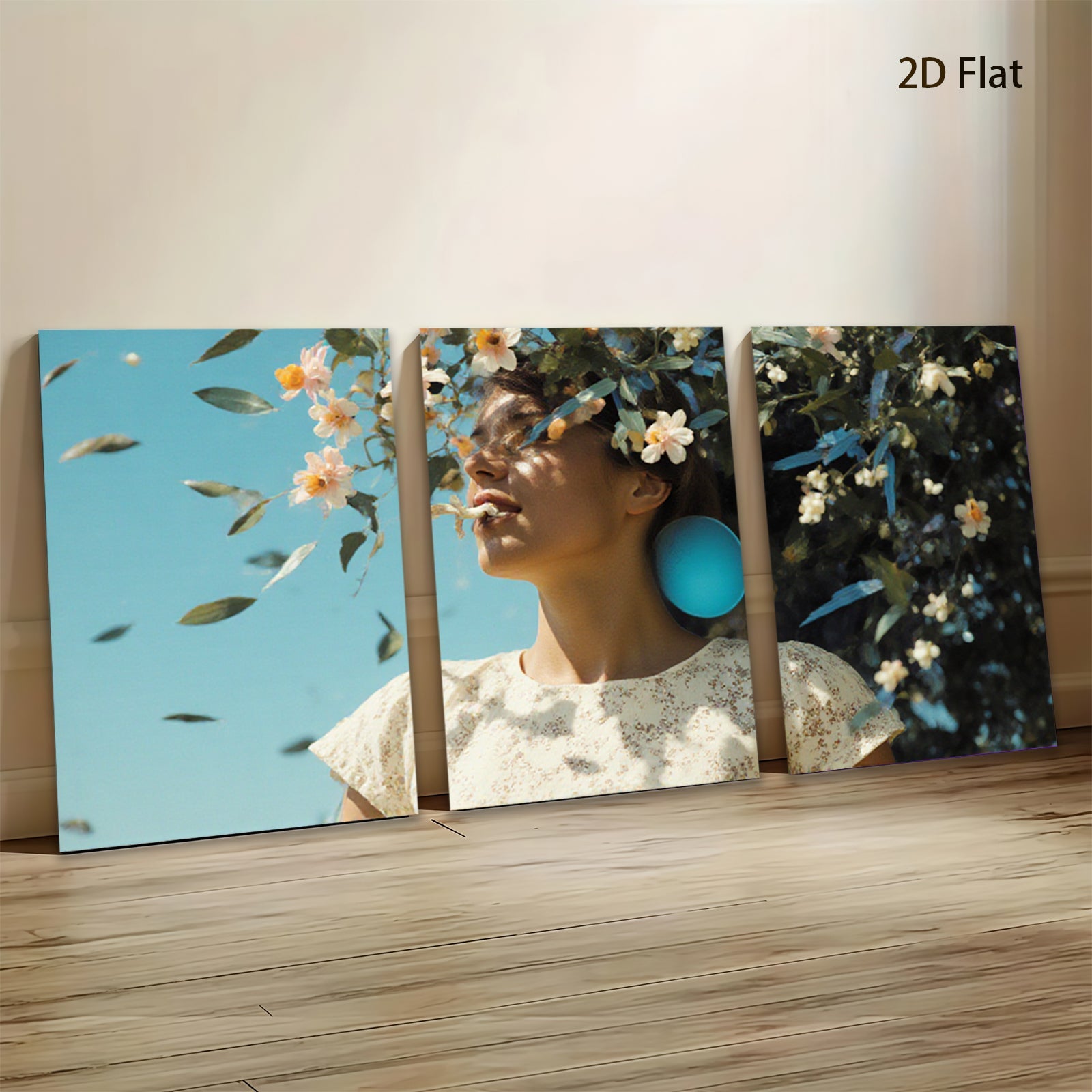 2D flat 1pc blooming floral portrait serene woman vibrant springtime wall decor living room bedroom modern farmhouse gallery wrapped canvas