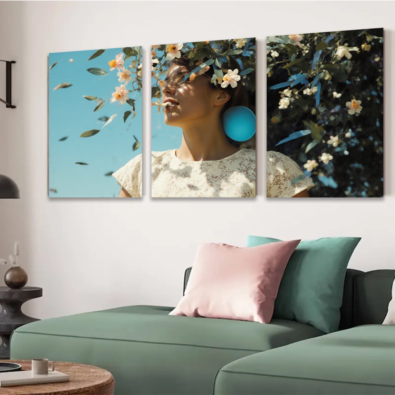 2D flat 1pc blooming floral portrait serene woman vibrant springtime wall decor living room bedroom modern farmhouse gallery wrapped canvas