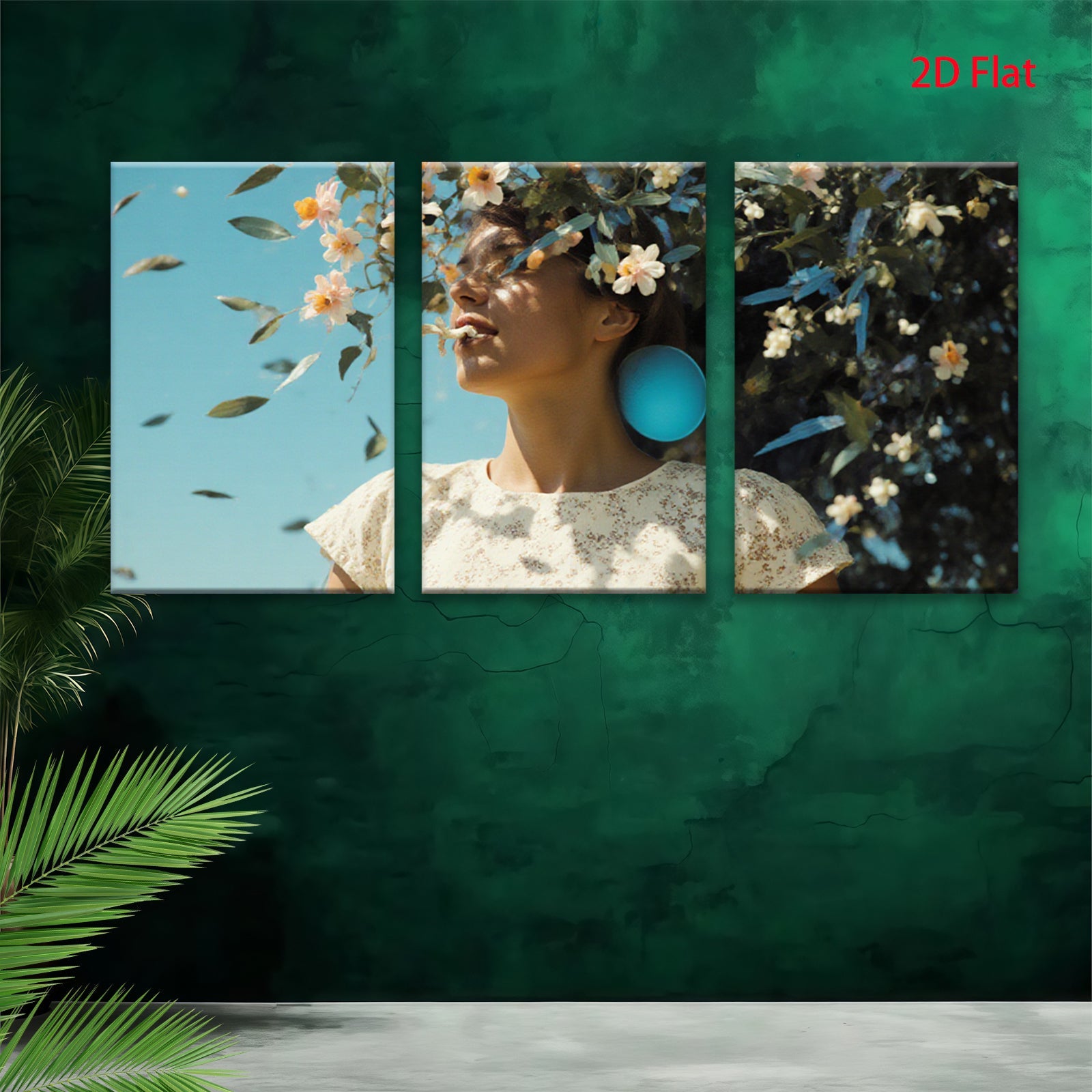 2D flat 1pc blooming floral portrait serene woman vibrant springtime wall decor living room bedroom modern farmhouse gallery wrapped canvas
