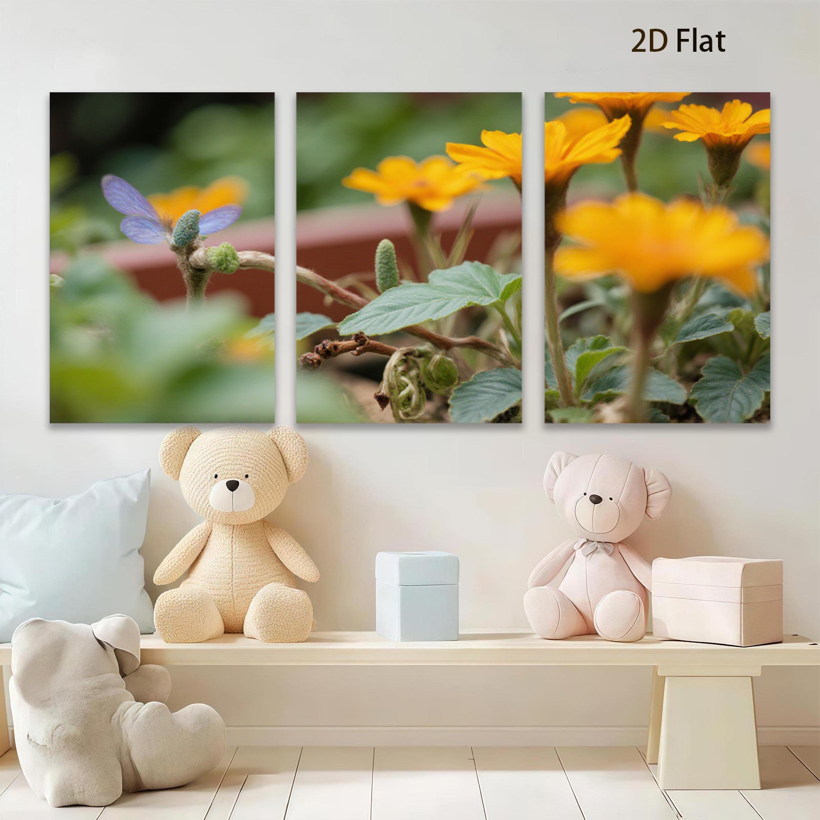 2D flat 1pc blooming golden wildflowers vibrant butterfly garden wall art farmhouse decor living room bedroom canvas prints modern minimalist artwork