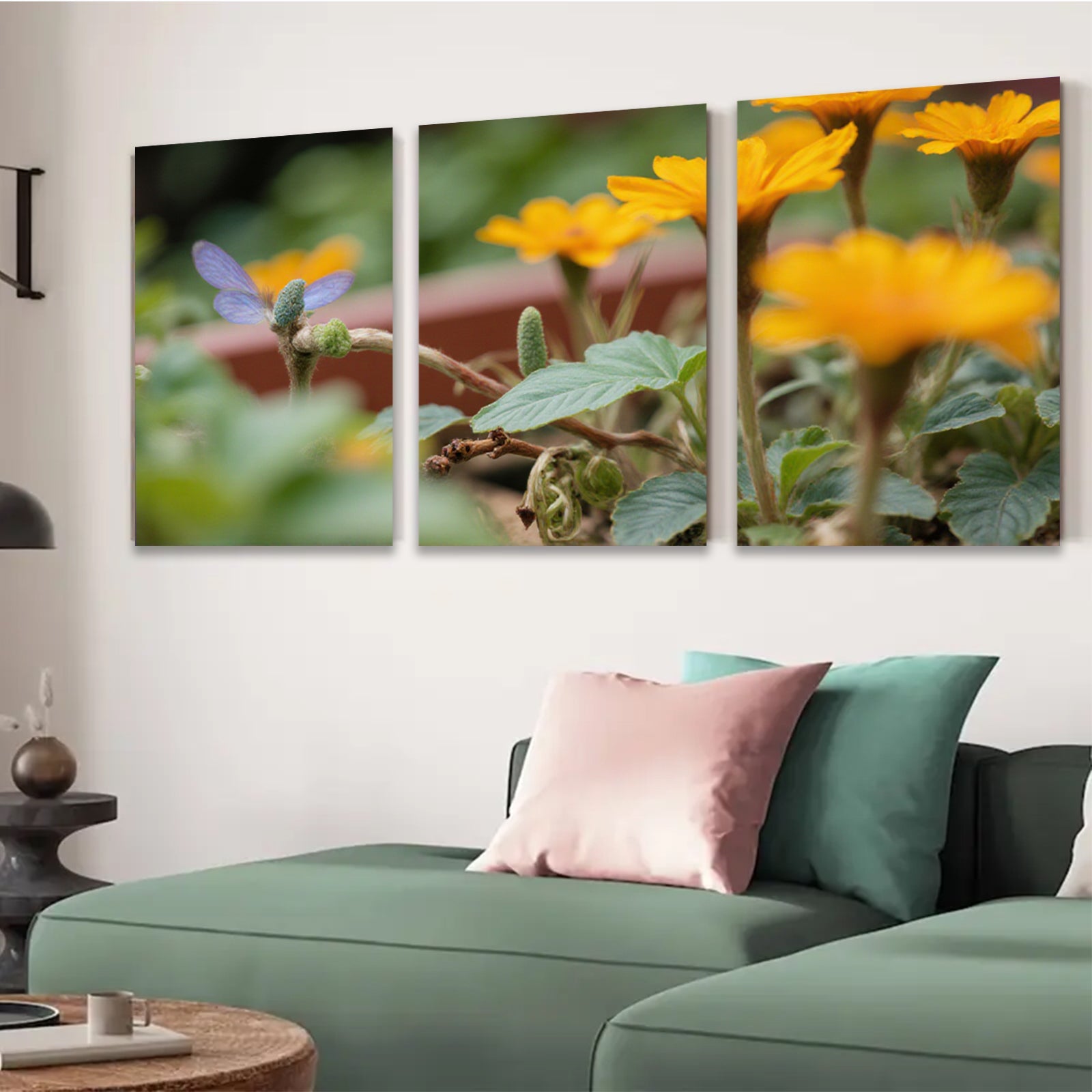 2D flat 1pc blooming golden wildflowers vibrant butterfly garden wall art farmhouse decor living room bedroom canvas prints modern minimalist artwork