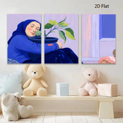 2D flat 1pc blooming hope gentle portrait serene woman nurturing plant modern farmhouse wall art living room bedroom decor botanical prints gallery wrapped canvas