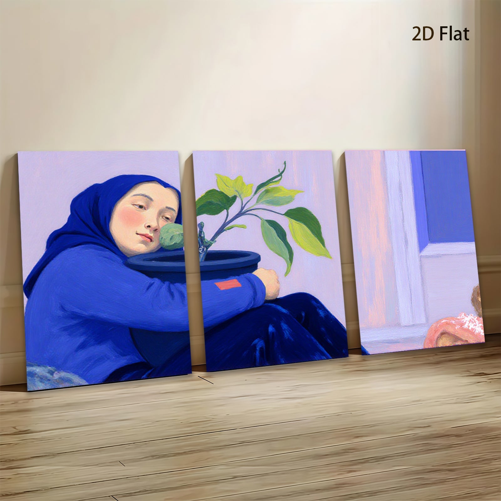 2D flat 1pc blooming hope gentle portrait serene woman nurturing plant modern farmhouse wall art living room bedroom decor botanical prints gallery wrapped canvas