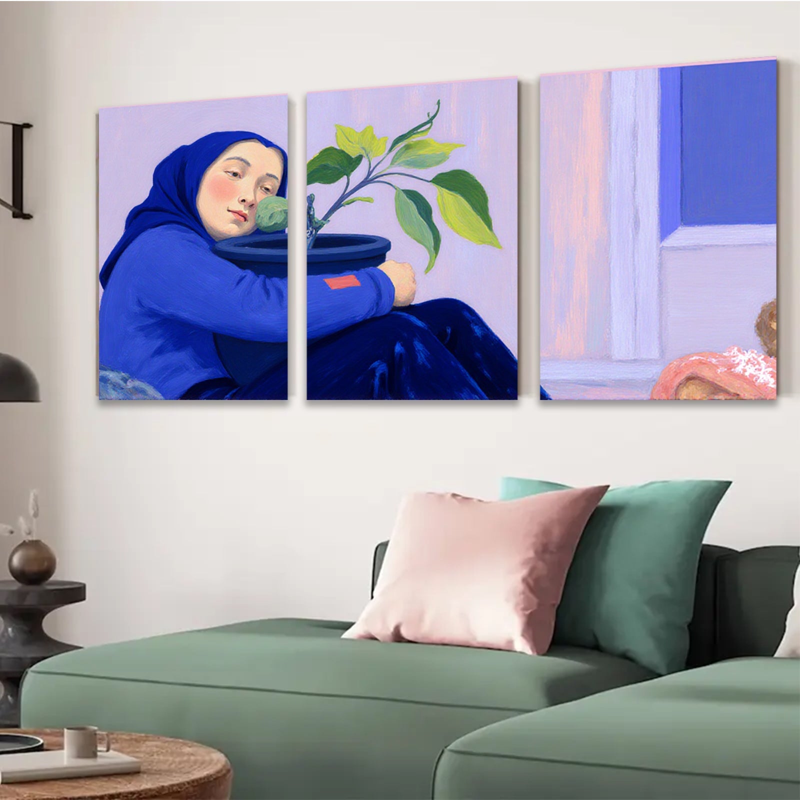 2D flat 1pc blooming hope gentle portrait serene woman nurturing plant modern farmhouse wall art living room bedroom decor botanical prints gallery wrapped canvas