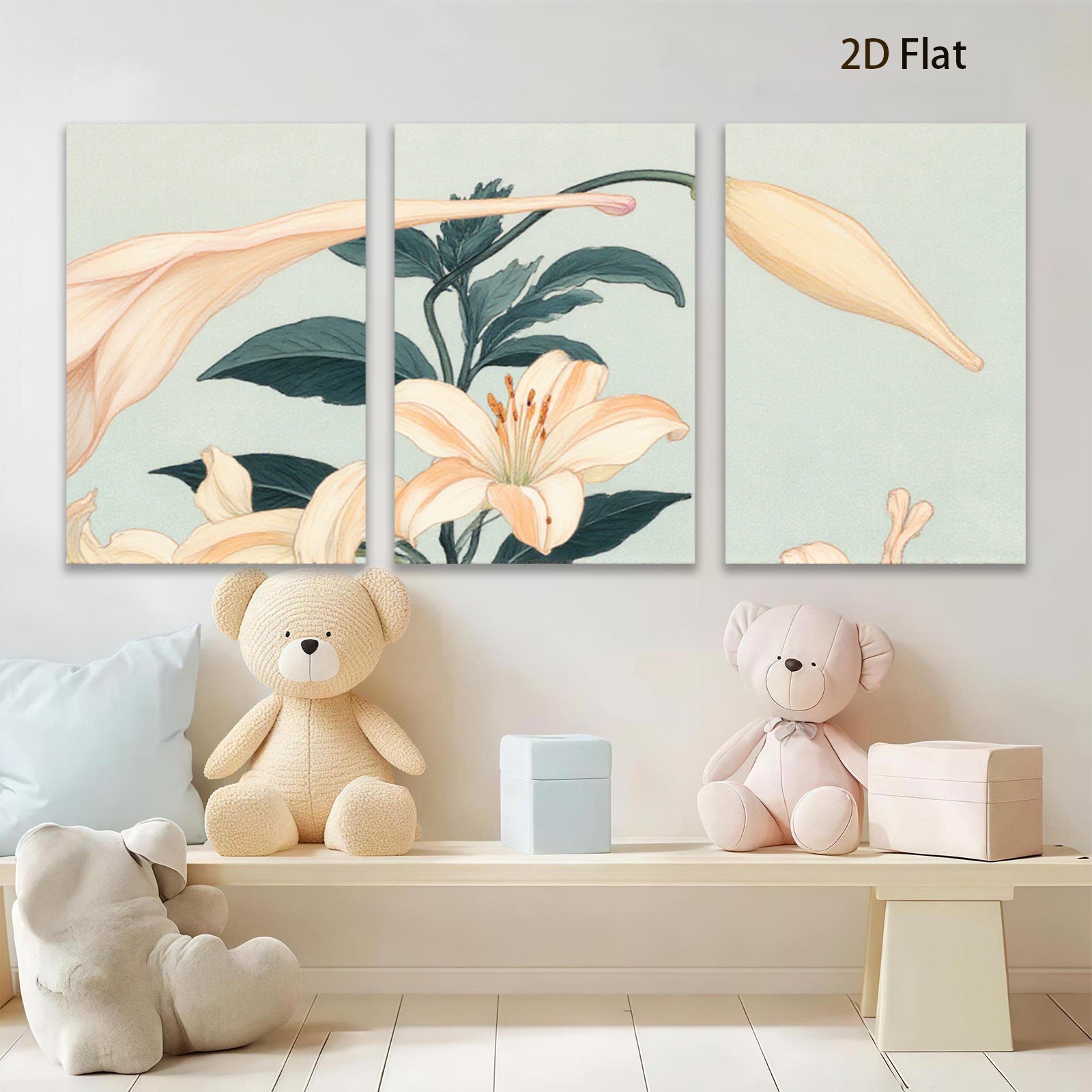 2D flat 1pc blooming lilies botanical wall art farmhouse decor living room bedroom gallery wrapped canvas print modern minimalist aesthetic