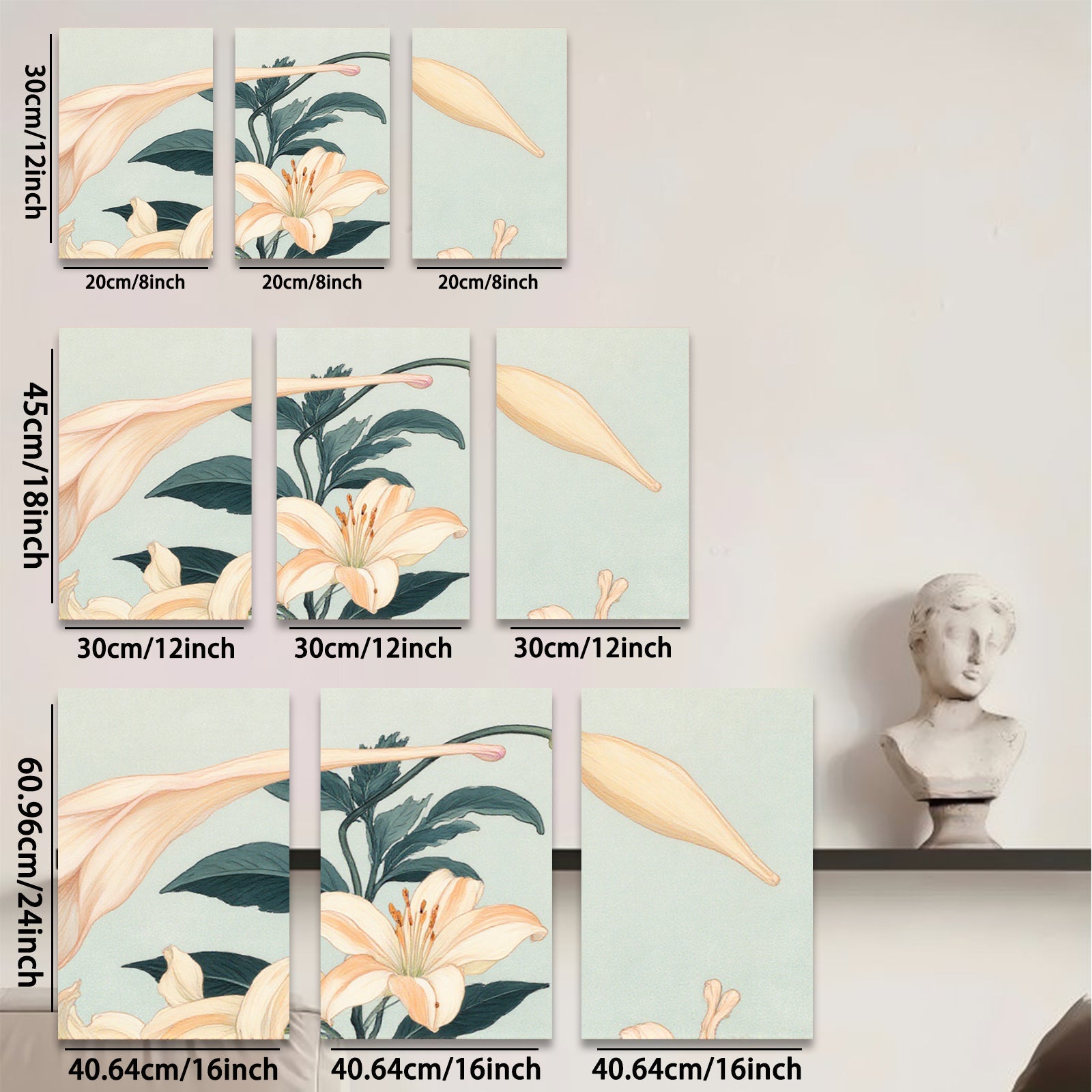 2D flat 1pc blooming lilies botanical wall art farmhouse decor living room bedroom gallery wrapped canvas print modern minimalist aesthetic