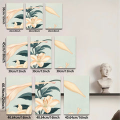 2D flat 1pc blooming lilies botanical wall art farmhouse decor living room bedroom gallery wrapped canvas print modern minimalist aesthetic