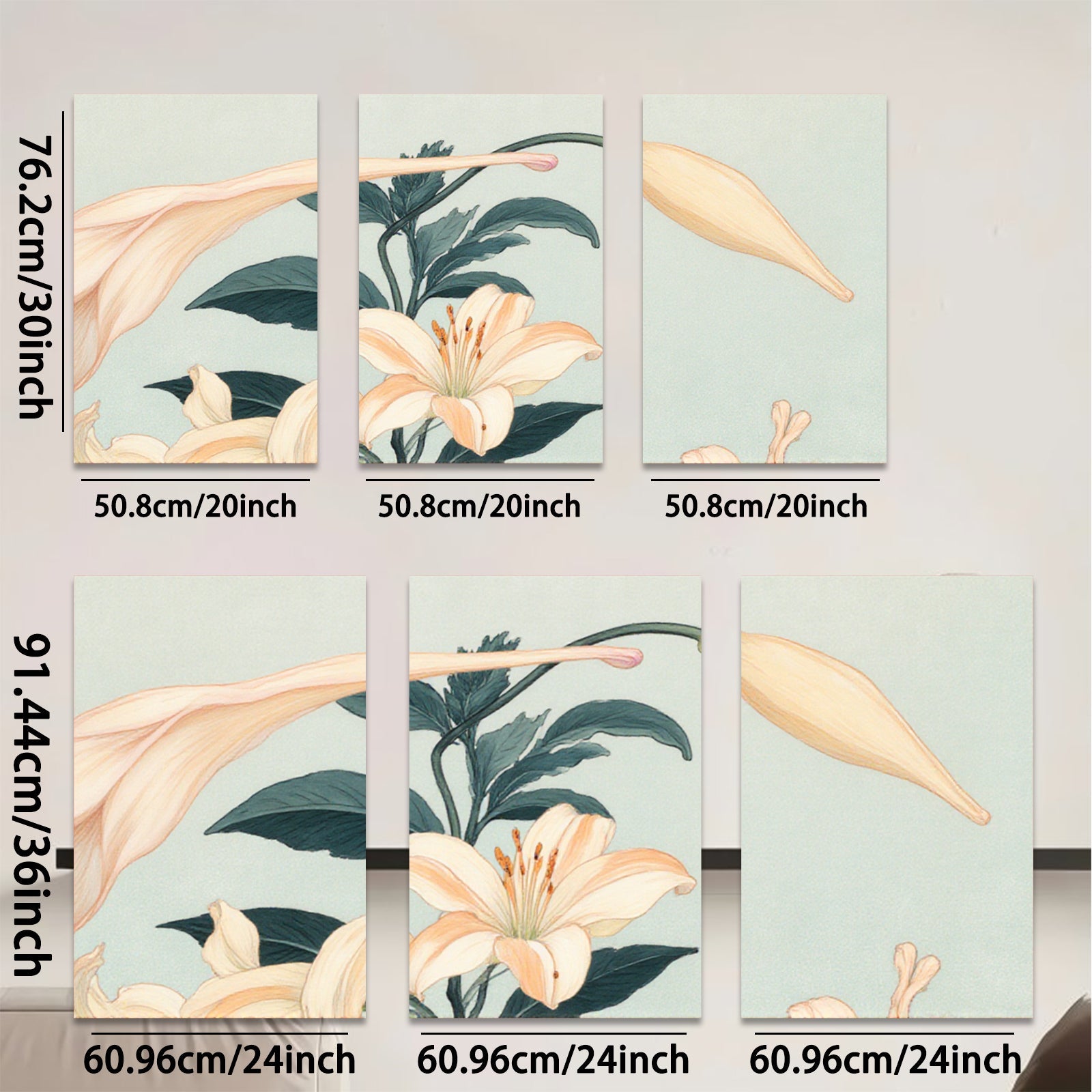 2D flat 1pc blooming lilies botanical wall art farmhouse decor living room bedroom gallery wrapped canvas print modern minimalist aesthetic