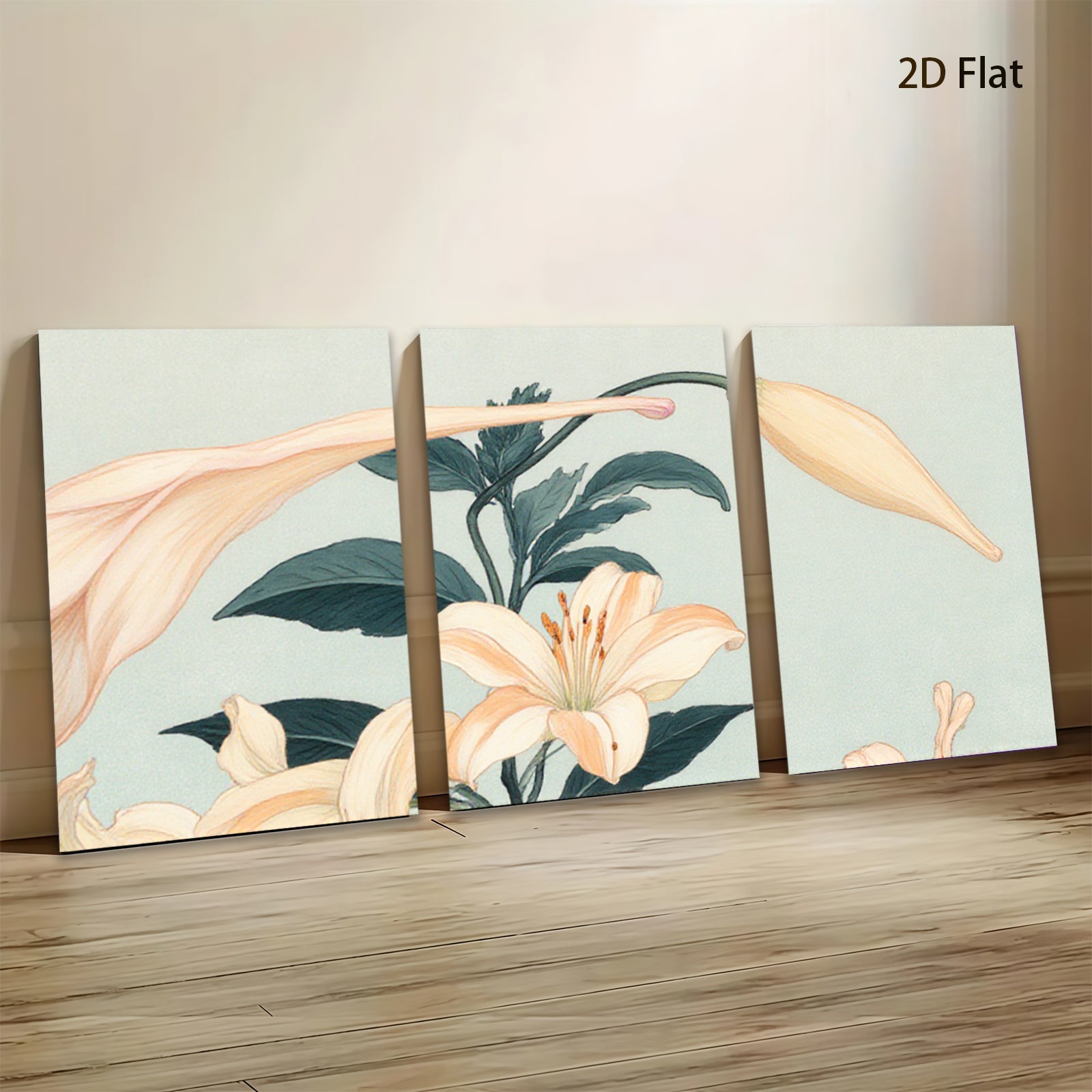 2D flat 1pc blooming lilies botanical wall art farmhouse decor living room bedroom gallery wrapped canvas print modern minimalist aesthetic