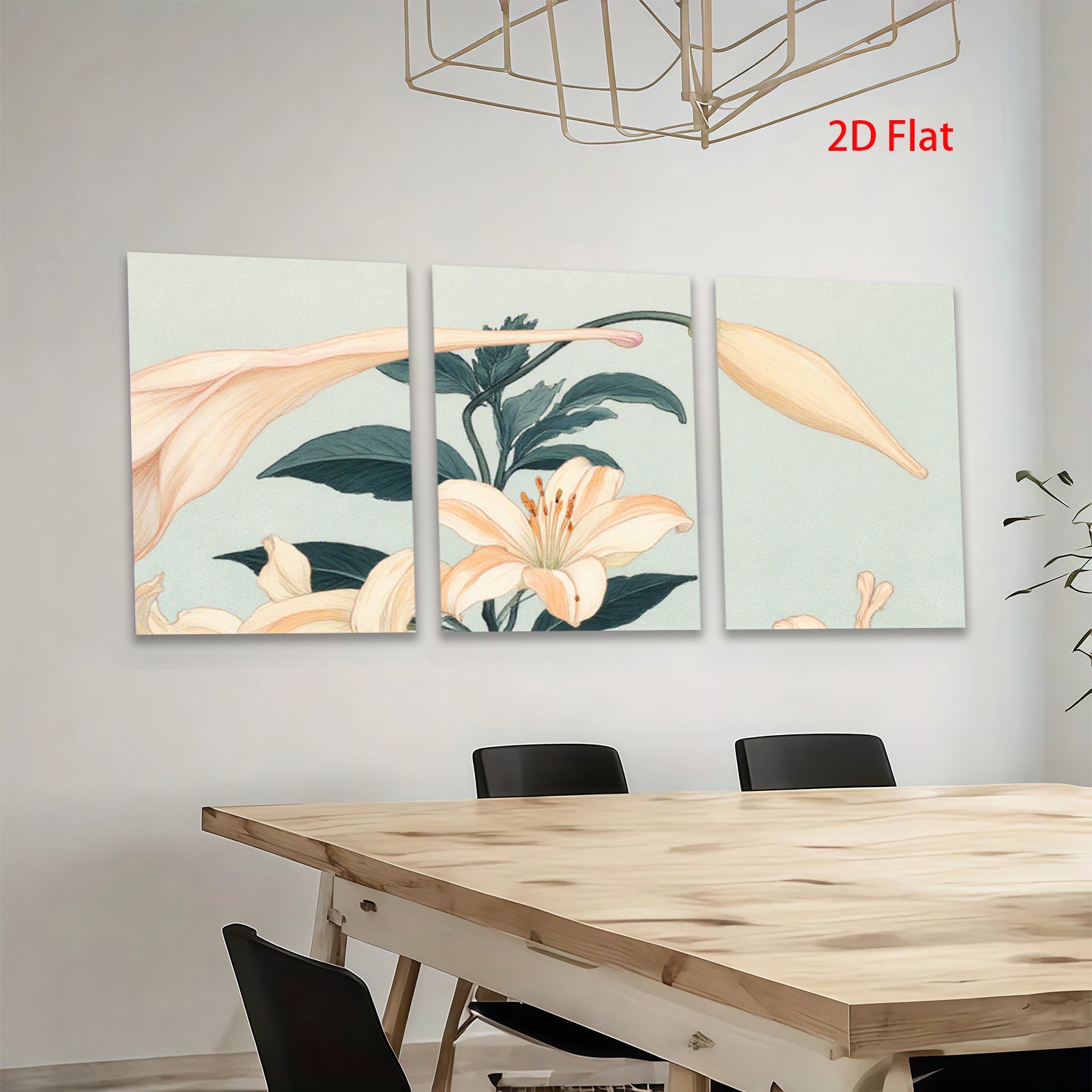 2D flat 1pc blooming lilies botanical wall art farmhouse decor living room bedroom gallery wrapped canvas print modern minimalist aesthetic