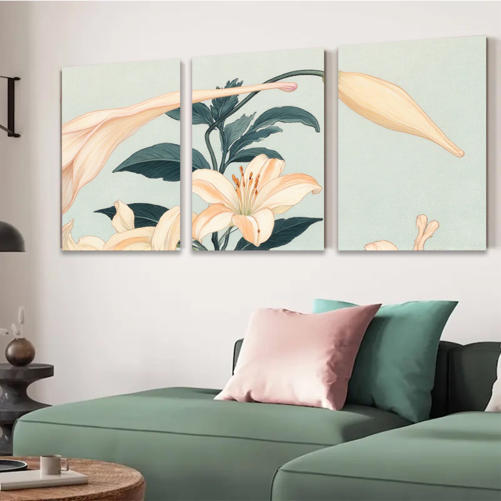 2D flat 1pc blooming lilies botanical wall art farmhouse decor living room bedroom gallery wrapped canvas print modern minimalist aesthetic