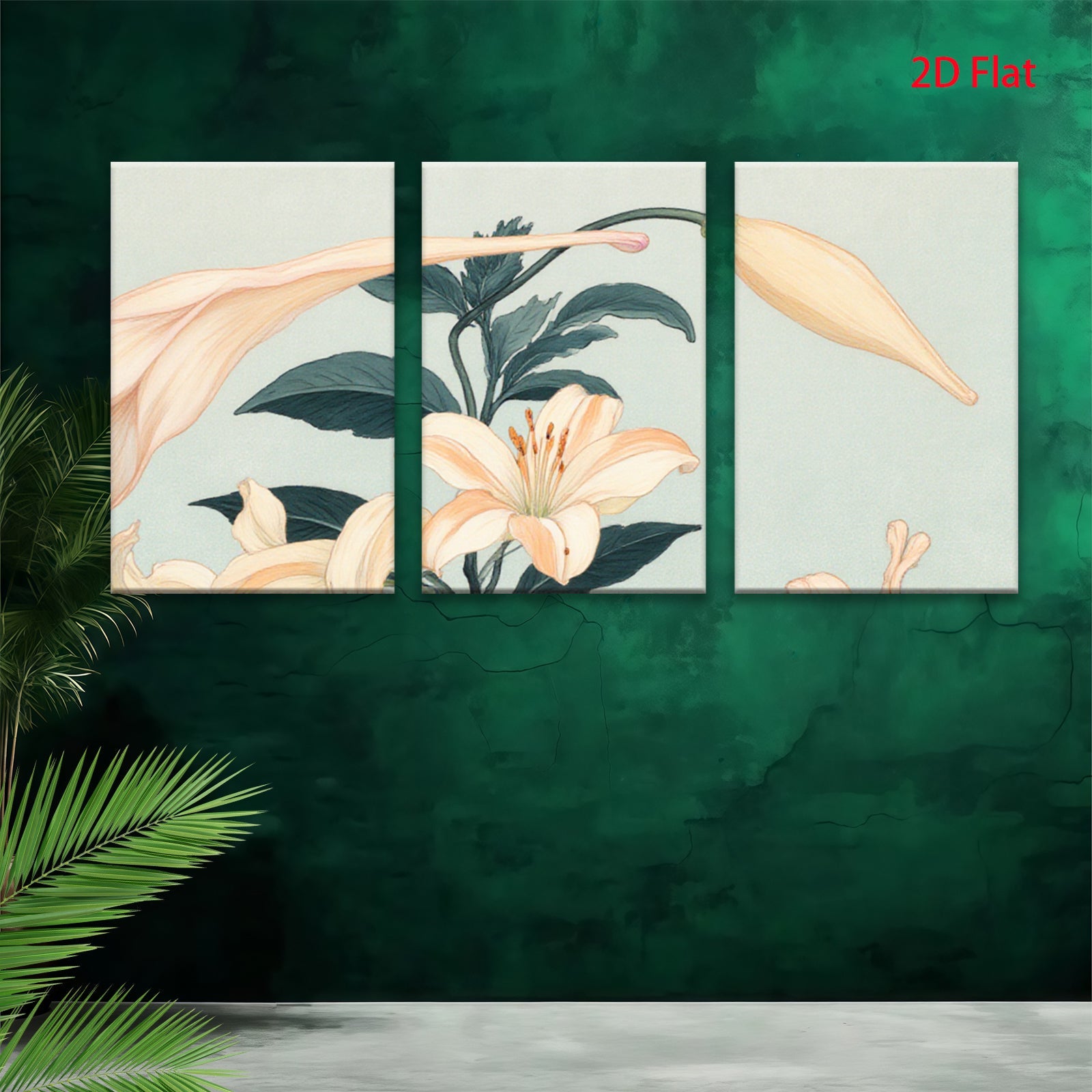 2D flat 1pc blooming lilies botanical wall art farmhouse decor living room bedroom gallery wrapped canvas print modern minimalist aesthetic
