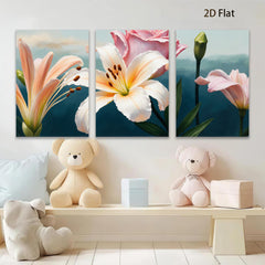 2D flat 1pc blooming lilies floral canvas wall art for living room bedroom home decor modern farmhouse style gallery wrapped ready to hang