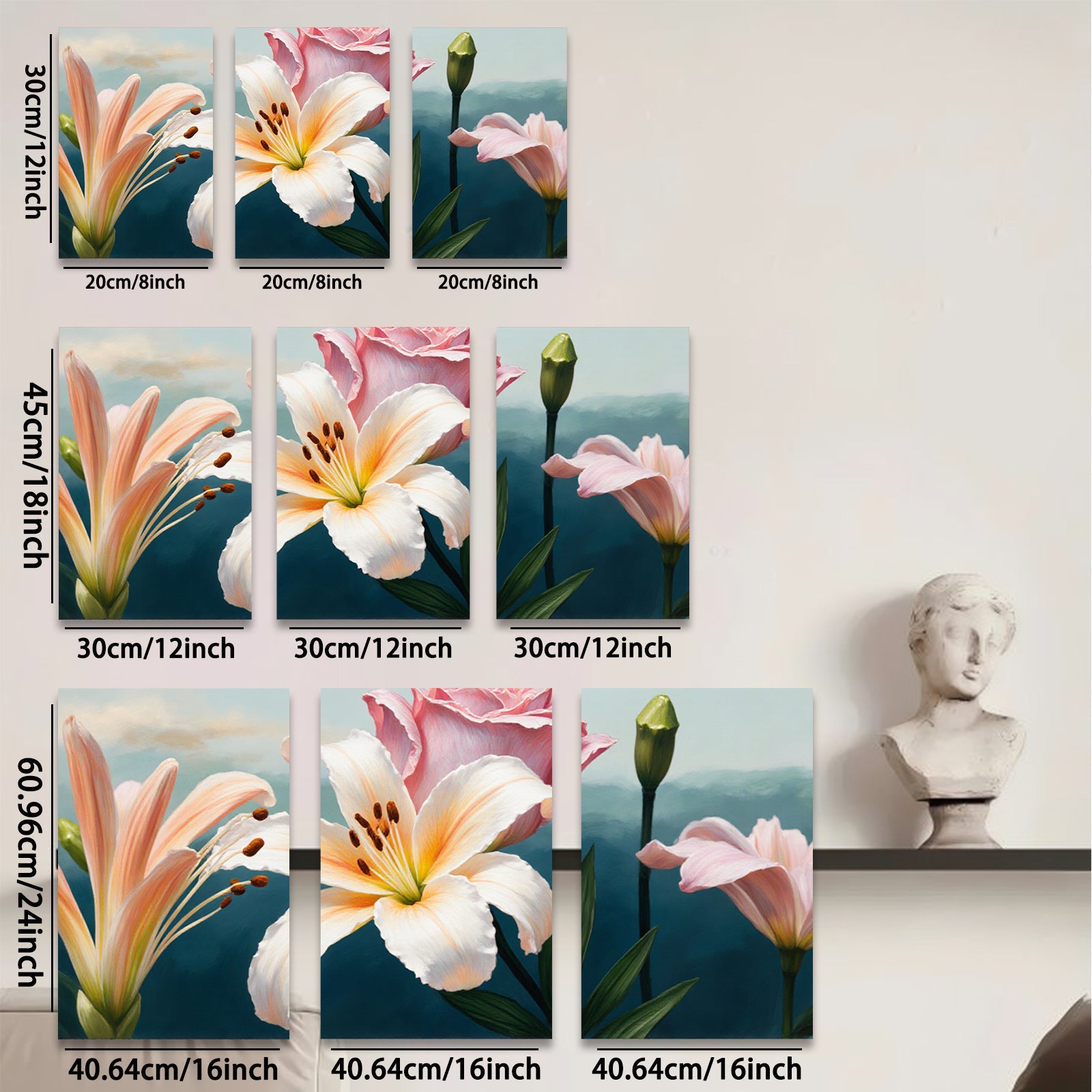 2D flat 1pc blooming lilies floral canvas wall art for living room bedroom home decor modern farmhouse style gallery wrapped ready to hang