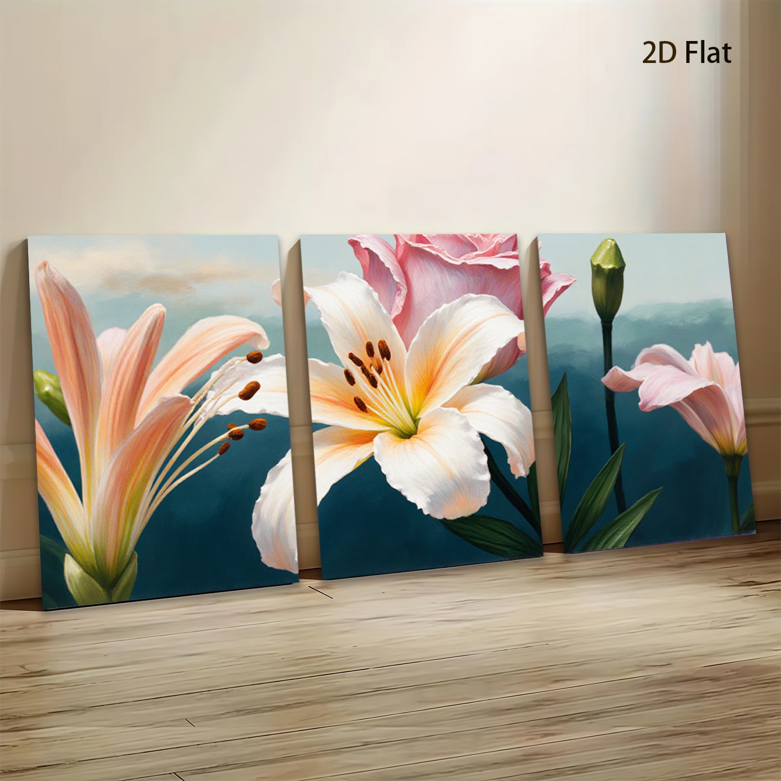 2D flat 1pc blooming lilies floral canvas wall art for living room bedroom home decor modern farmhouse style gallery wrapped ready to hang