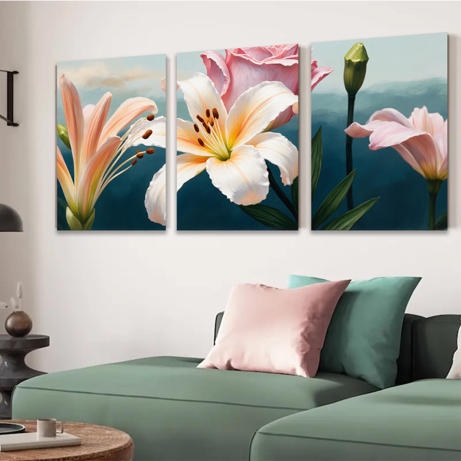 2D flat 1pc blooming lilies floral canvas wall art for living room bedroom home decor modern farmhouse style gallery wrapped ready to hang