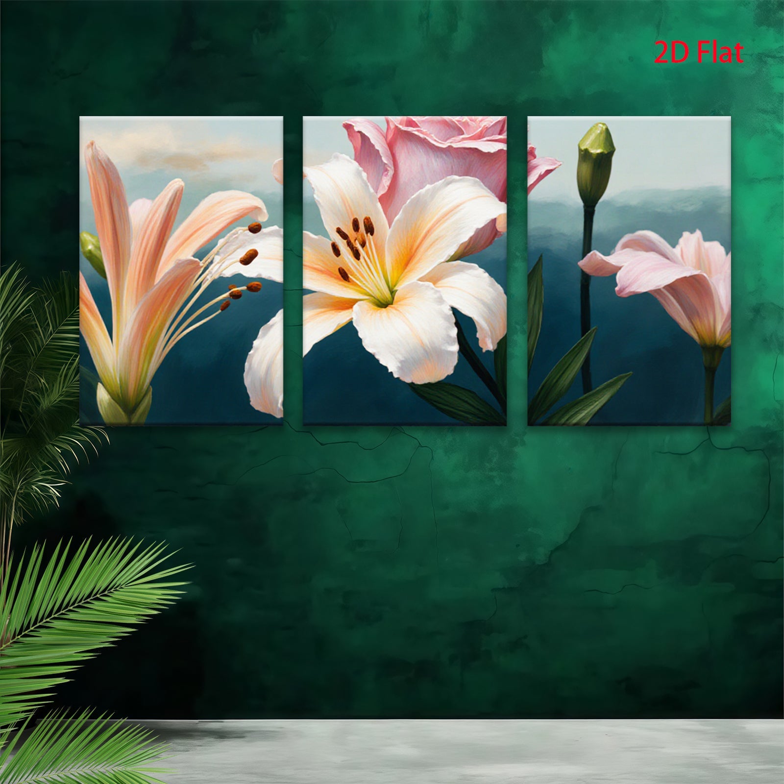 2D flat 1pc blooming lilies floral canvas wall art for living room bedroom home decor modern farmhouse style gallery wrapped ready to hang