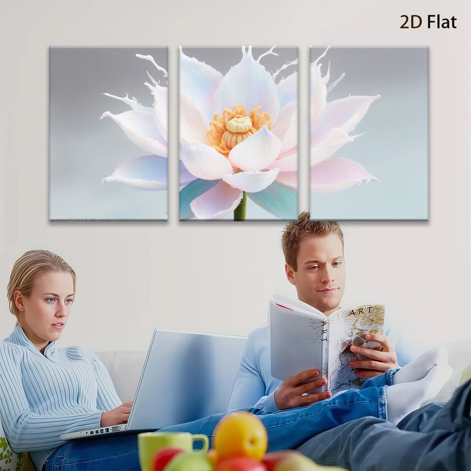 2D flat 1pc blooming lotus flower wall art canvas prints bedroom living room decor farmhouse style botanical paintings modern minimalist gallery wrapped ready to hang
