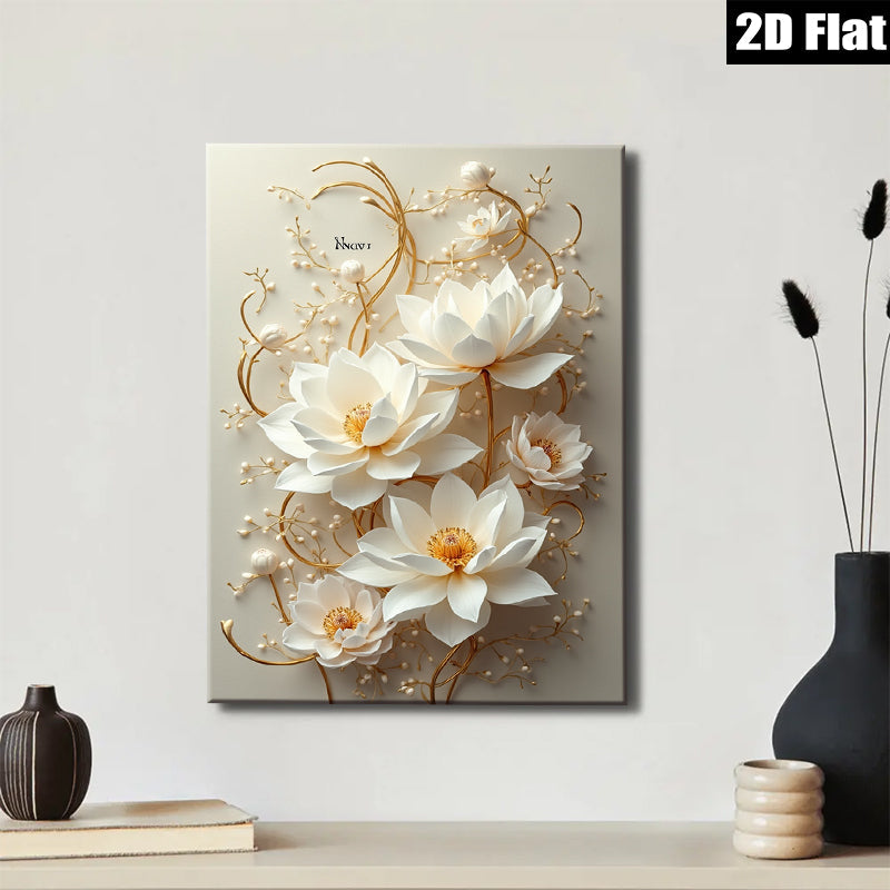 2D flat 1pc blooming lotus flower wall art serene botanical canvas prints living room bedroom decor farmhouse style modern minimalist gallery wrapped