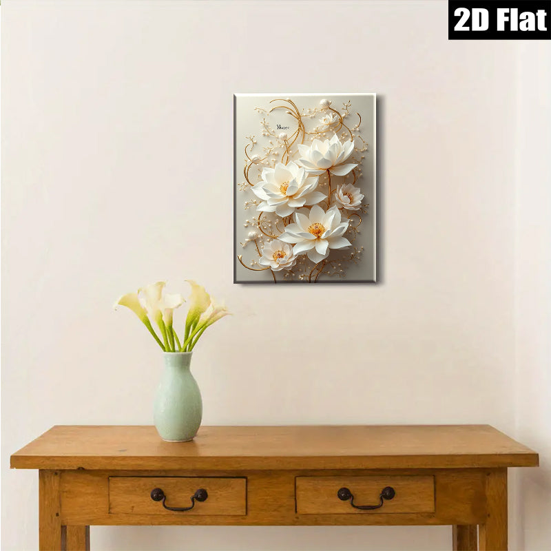 2D flat 1pc blooming lotus flower wall art serene botanical canvas prints living room bedroom decor farmhouse style modern minimalist gallery wrapped