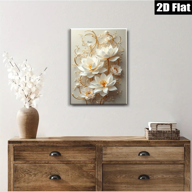 2D flat 1pc blooming lotus flower wall art serene botanical canvas prints living room bedroom decor farmhouse style modern minimalist gallery wrapped