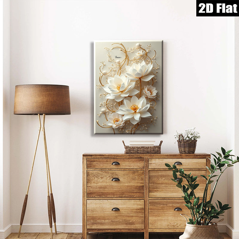 2D flat 1pc blooming lotus flower wall art serene botanical canvas prints living room bedroom decor farmhouse style modern minimalist gallery wrapped
