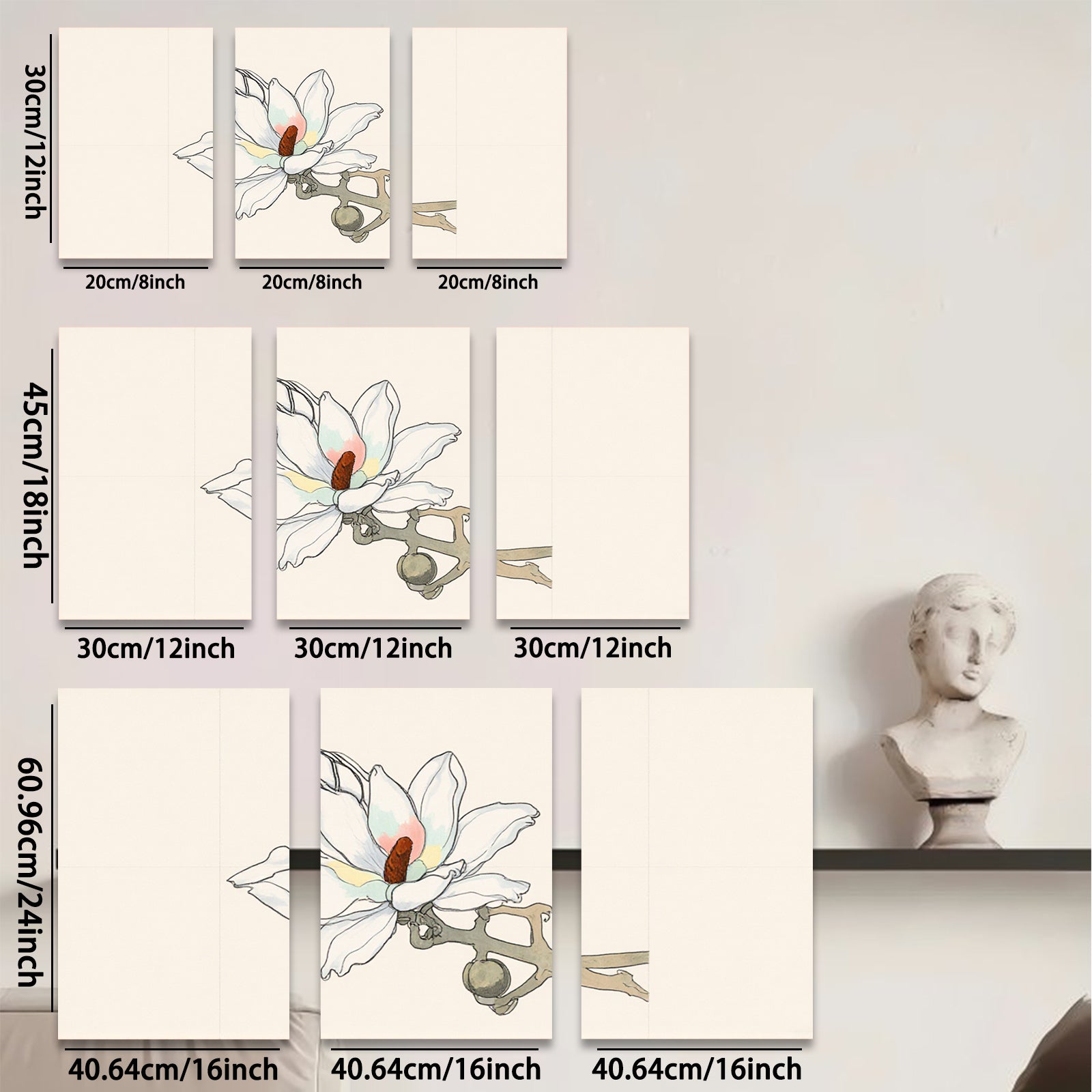 2D flat 1pc blooming magnolia branch botanical wall art farmhouse living room bedroom decor gallery wrapped canvas prints modern minimalist style