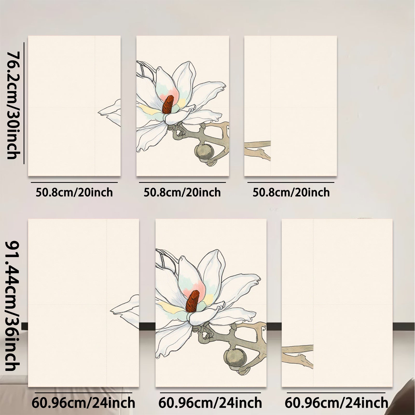 2D flat 1pc blooming magnolia branch botanical wall art farmhouse living room bedroom decor gallery wrapped canvas prints modern minimalist style