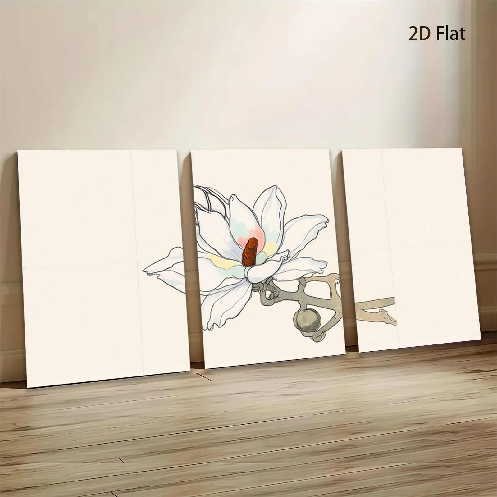 2D flat 1pc blooming magnolia branch botanical wall art farmhouse living room bedroom decor gallery wrapped canvas prints modern minimalist style
