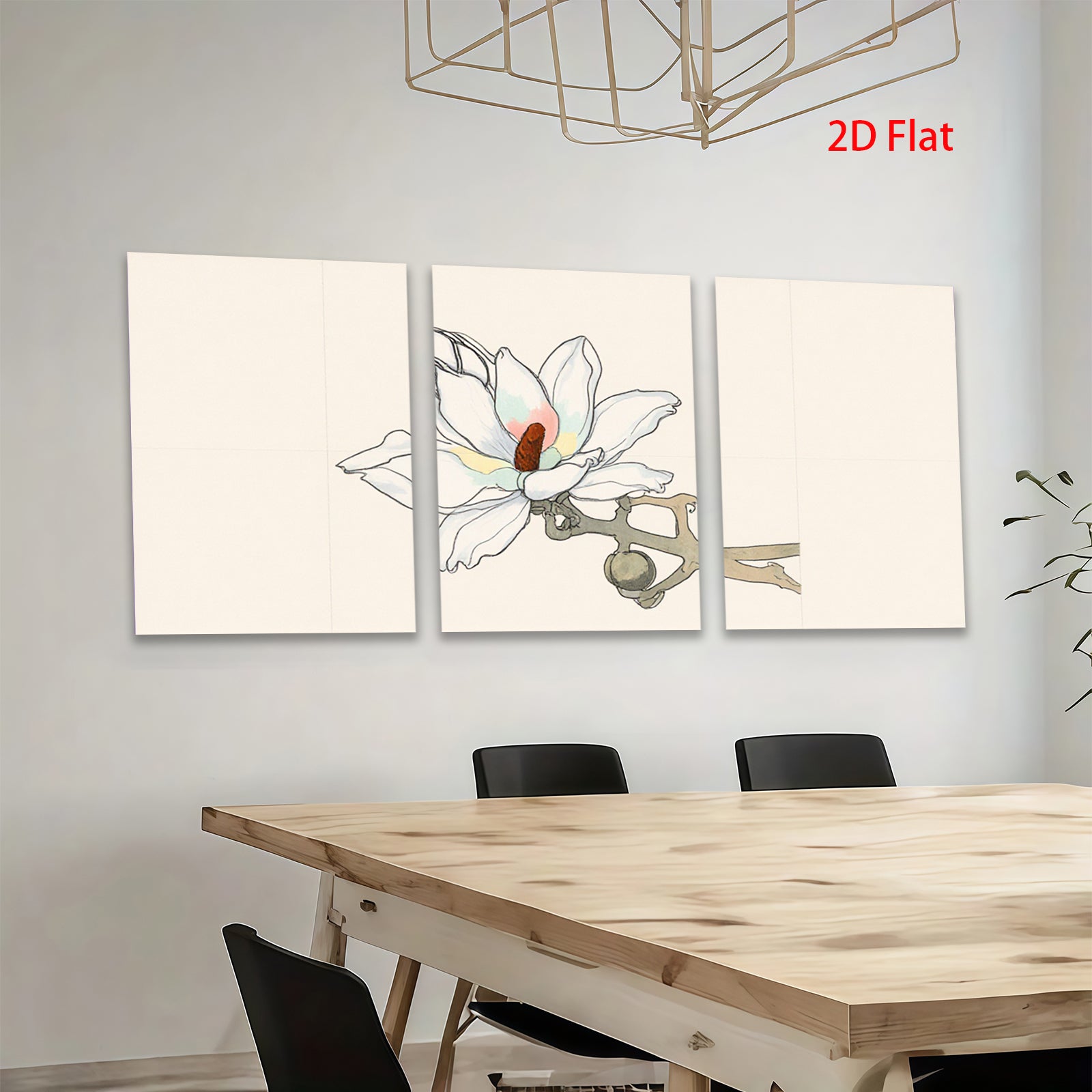 2D flat 1pc blooming magnolia branch botanical wall art farmhouse living room bedroom decor gallery wrapped canvas prints modern minimalist style
