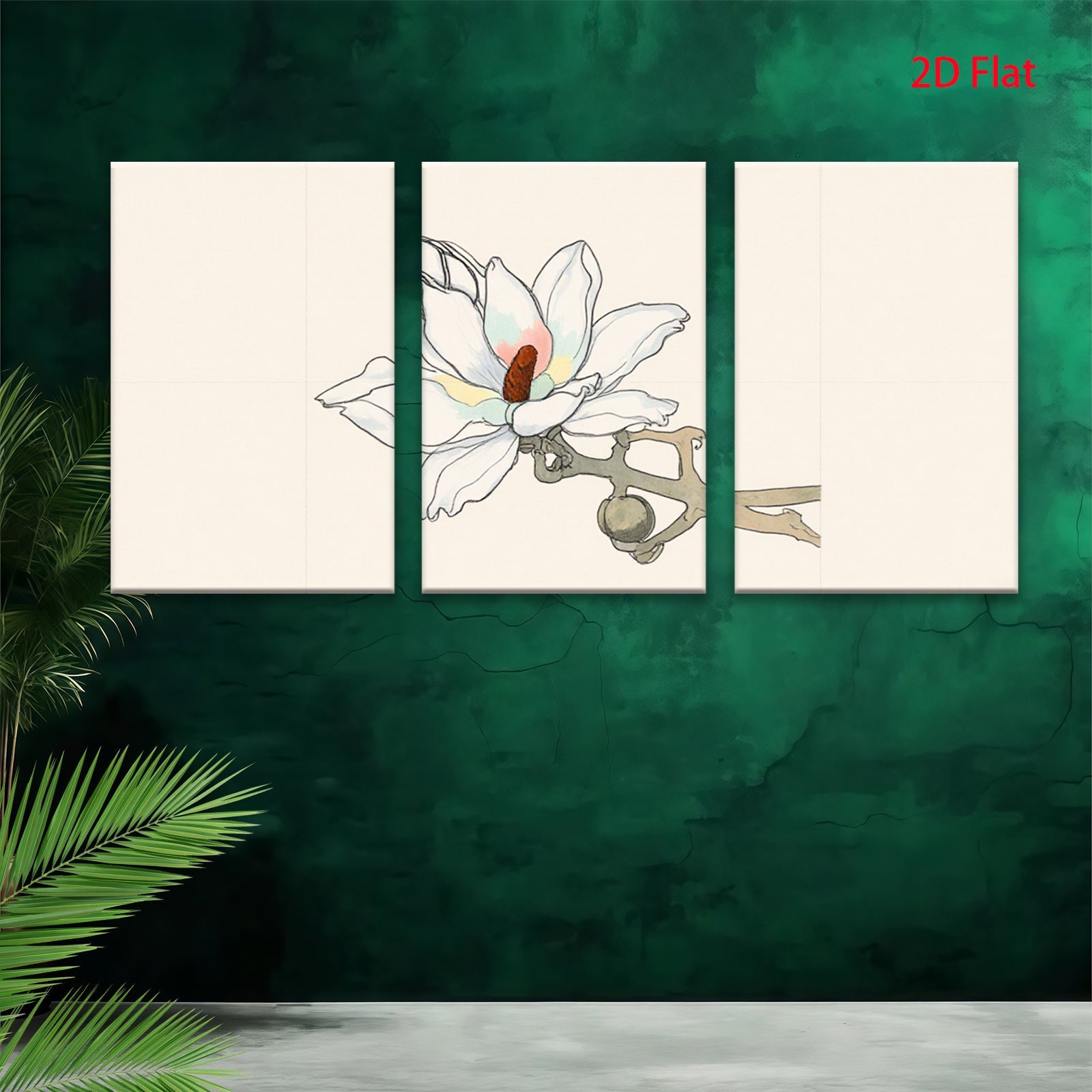 2D flat 1pc blooming magnolia branch botanical wall art farmhouse living room bedroom decor gallery wrapped canvas prints modern minimalist style