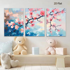 2D flat 1pc blooming pink cherry blossoms wall art canvas prints for living room bedroom home decor farmhouse style modern minimalist gallery wrapped