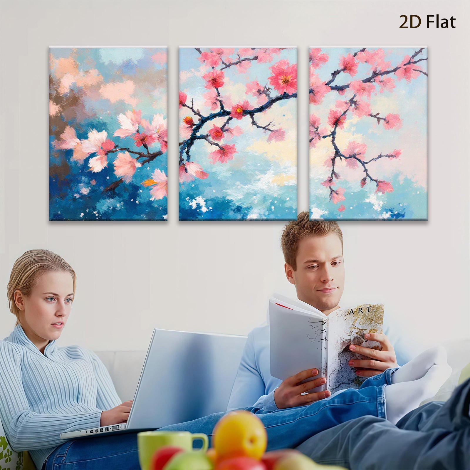 2D flat 1pc blooming pink cherry blossoms wall art canvas prints for living room bedroom home decor farmhouse style modern minimalist gallery wrapped
