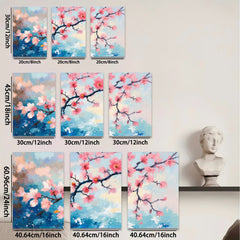 2D flat 1pc blooming pink cherry blossoms wall art canvas prints for living room bedroom home decor farmhouse style modern minimalist gallery wrapped