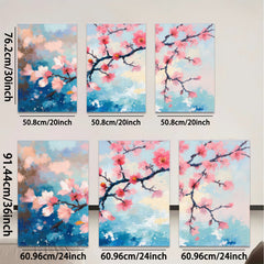 2D flat 1pc blooming pink cherry blossoms wall art canvas prints for living room bedroom home decor farmhouse style modern minimalist gallery wrapped